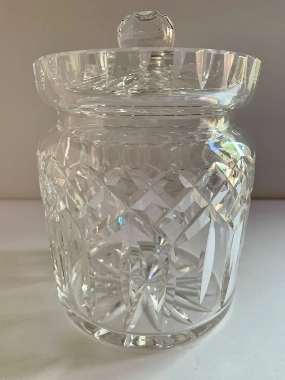 Waterford Lismore Crystal Biscuit Barrel w Lid 6” Candy Cookie Jar Ireland
